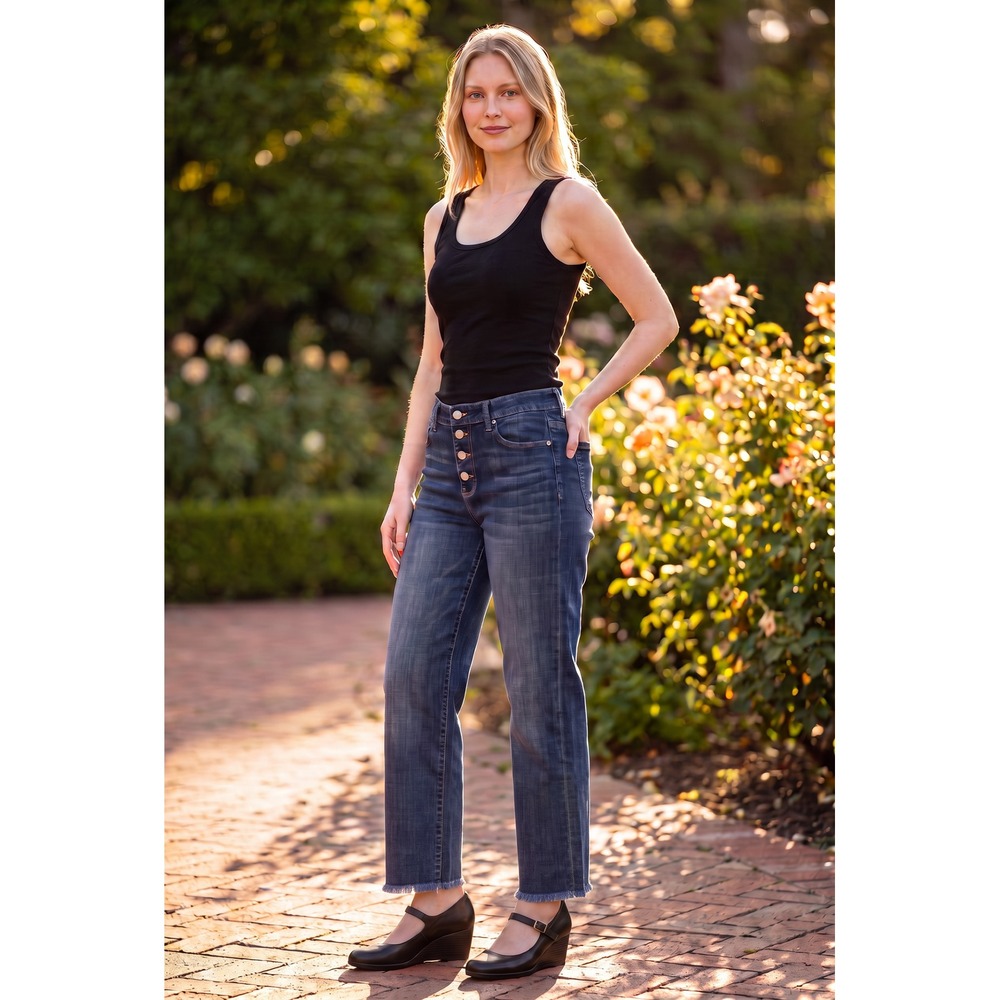 Liverpool Gia Glider High Rise Crop Jeans Dark Wash 8 29 Button Fly Frayed Hem